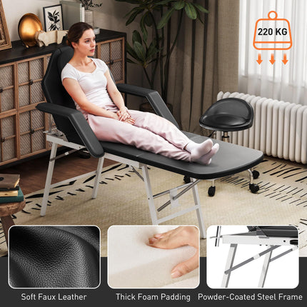 Portable Massage Table, 3 Section Adjustable Beauty Bed with Face Hole for Spa,