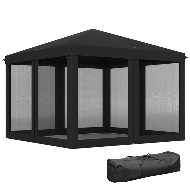 3 x 3 m Pop Up Gazebo with Removable Mesh Sidewalls and Carry Bag - Black