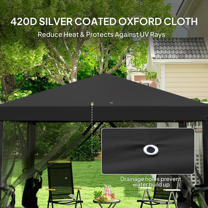 3 x 3 m Pop Up Gazebo with Removable Mesh Sidewalls and Carry Bag - Black
