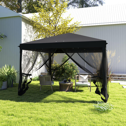 3 x 3 m Pop Up Gazebo with Removable Mesh Sidewalls and Carry Bag - Black