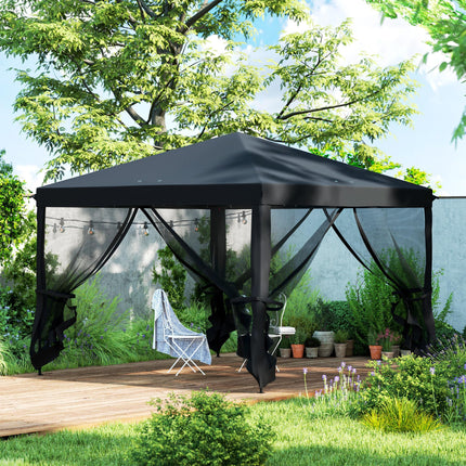 3 x 3 m Pop Up Gazebo with Removable Mesh Sidewalls and Carry Bag - Black