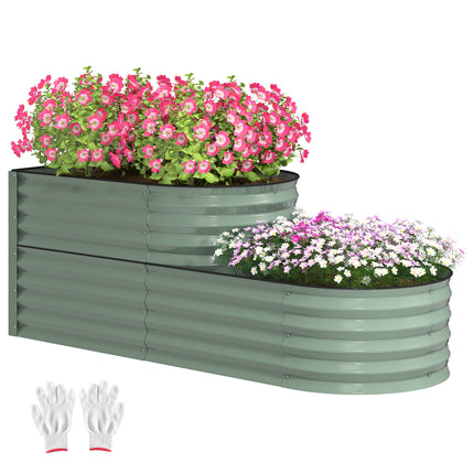 Two-Tier Galvanised Steel Garden Planter with Open Bottom - Light Green