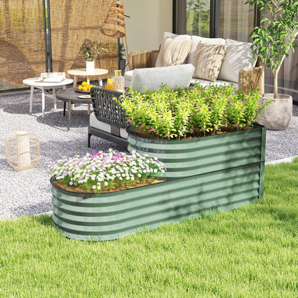 Two-Tier Galvanised Steel Garden Planter with Open Bottom - Light Green