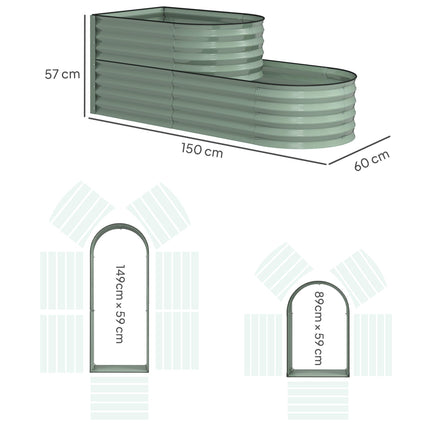 Two-Tier Galvanised Steel Garden Planter with Open Bottom - Light Green