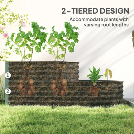Two-Tier Galvanised Steel Garden Planter with Open Bottom - Light Green