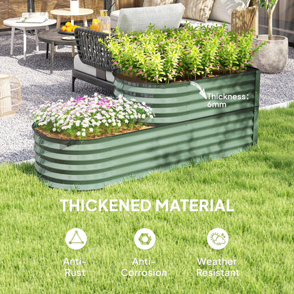 Two-Tier Galvanised Steel Garden Planter with Open Bottom - Light Green