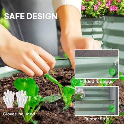 Two-Tier Galvanised Steel Garden Planter with Open Bottom - Light Green