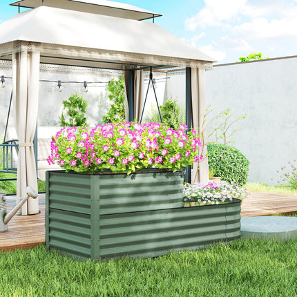 Two-Tier Galvanised Steel Garden Planter with Open Bottom - Light Green