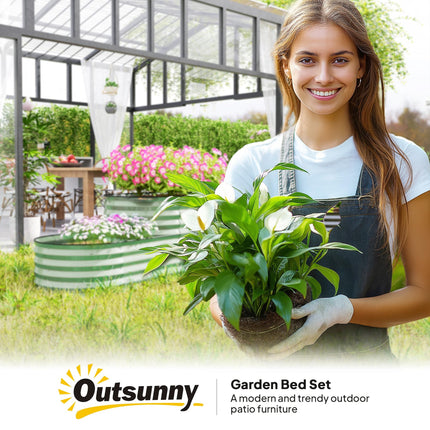Two-Tier Galvanised Steel Garden Planter with Open Bottom - Light Green