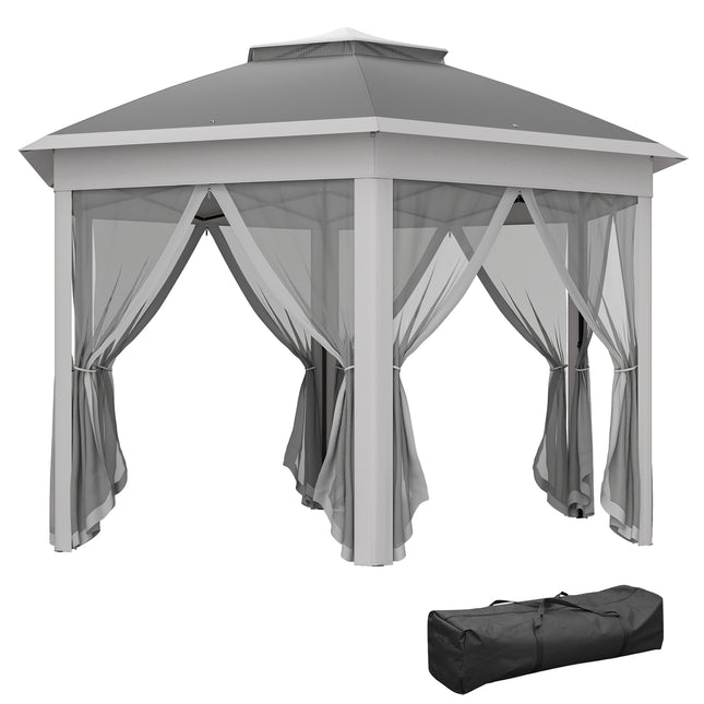3 x 4m Garden Gazebo Set with Netting Double Roof Pop Up Shelter - Dark Grey