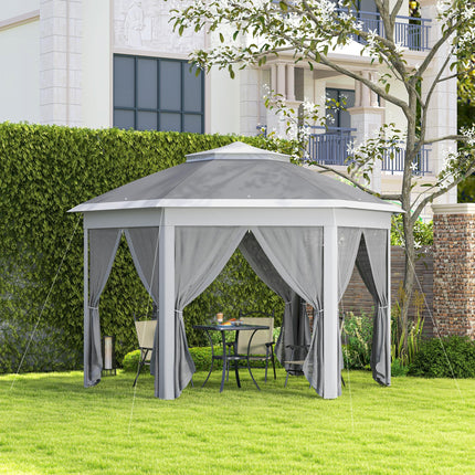 3 x 4m Garden Gazebo Set with Netting Double Roof Pop Up Shelter - Dark Grey