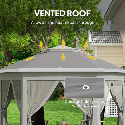 3 x 4m Garden Gazebo Set with Netting Double Roof Pop Up Shelter - Dark Grey