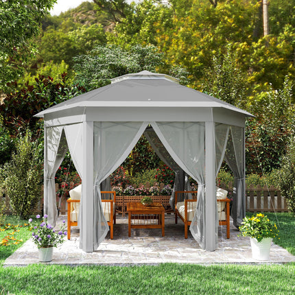 3 x 4m Garden Gazebo Set with Netting Double Roof Pop Up Shelter - Dark Grey