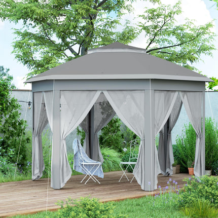 3 x 4m Garden Gazebo Set with Netting Double Roof Pop Up Shelter - Dark Grey