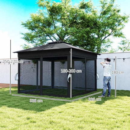 3 x 3 Metre Pop Up Gazebo with Solar LED Lights and Netting - Black