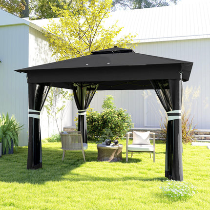 3 x 3 Metre Pop Up Gazebo with Solar LED Lights and Netting - Black