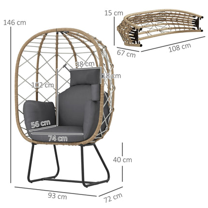 Rattan Egg Chair with Cushion and Headrest 1 Piece - Brown