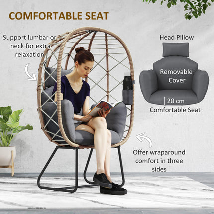 Rattan Egg Chair with Cushion and Headrest 1 Piece - Brown