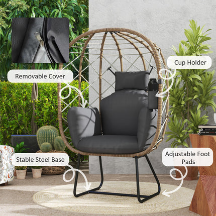 Rattan Egg Chair with Cushion and Headrest 1 Piece - Brown
