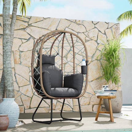 Rattan Egg Chair with Cushion and Headrest 1 Piece - Brown