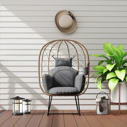 Rattan Egg Chair with Cushion and Headrest 1 Piece - Brown