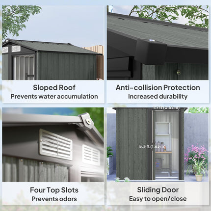 4.3 x 5ft Outdoor Garden Storage Shed - Grey Wood Effect