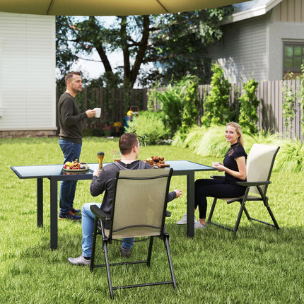 Set of 2 Folding Outdoor Chairs with Breathable Mesh and Armrests - Brown Black