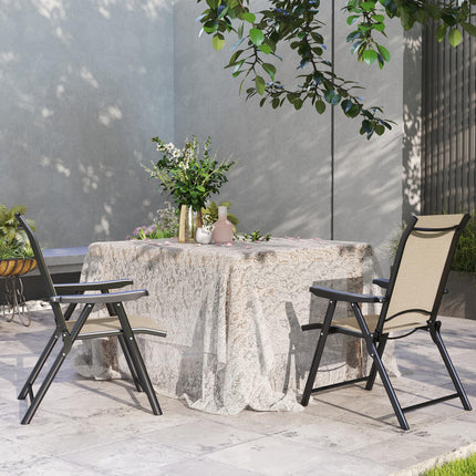Set of 2 Folding Outdoor Chairs with Breathable Mesh and Armrests - Brown Black