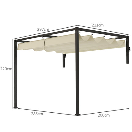 2 x 3m Lean To Steel Pergola with Sliding Fabric Canopy - Khaki