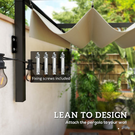2 x 3m Lean To Steel Pergola with Sliding Fabric Canopy - Khaki