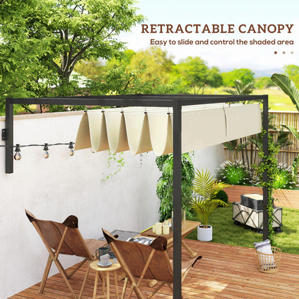 2 x 3m Lean To Steel Pergola with Sliding Fabric Canopy - Khaki