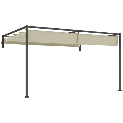 3 x 4m Steel Pergola with Retractable Canopy - Khaki