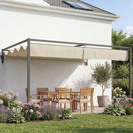 3 x 4m Steel Pergola with Retractable Canopy - Khaki