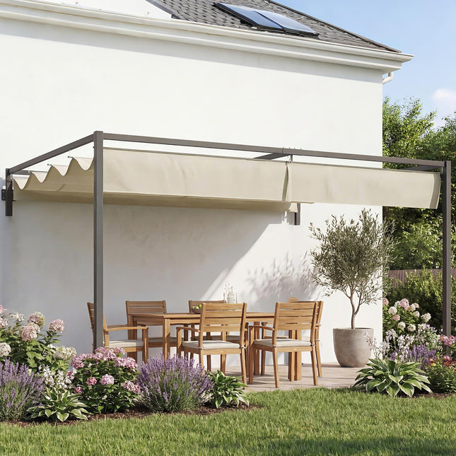3 x 4m Steel Pergola with Retractable Canopy - Khaki