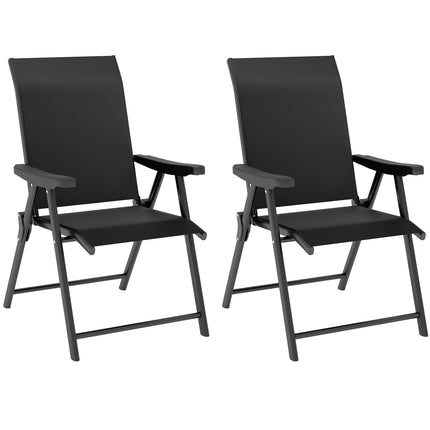 Set of 2 Folding Outdoor Chairs with Breathable Mesh Seats and Armrests - Black