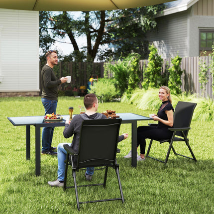 Set of 2 Folding Outdoor Chairs with Breathable Mesh Seats and Armrests - Black