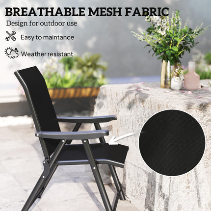 Set of 2 Folding Outdoor Chairs with Breathable Mesh Seats and Armrests - Black