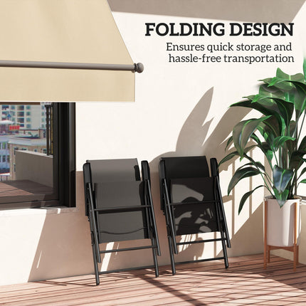 Set of 2 Folding Outdoor Chairs with Breathable Mesh Seats and Armrests - Black