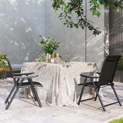 Set of 2 Folding Outdoor Chairs with Breathable Mesh Seats and Armrests - Black
