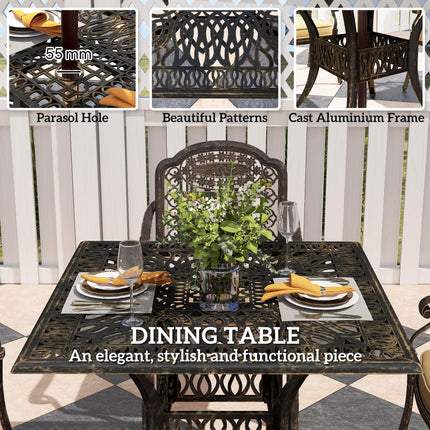5 Piece Cast Aluminium Garden Dining Set with Cushions - Bronze Tone