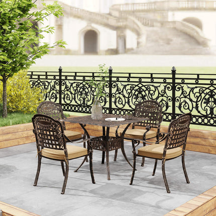 5 Piece Cast Aluminium Garden Dining Set with Cushions - Bronze Tone