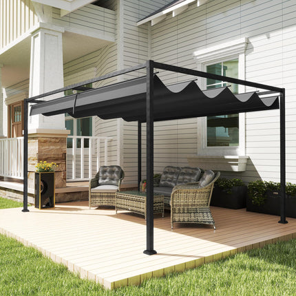 4 x 3m Metal Pergola with Retractable Canopy Roof - Black
