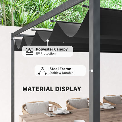 4 x 3m Metal Pergola with Retractable Canopy Roof - Black