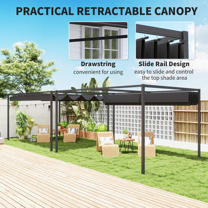 4 x 3m Metal Pergola with Retractable Canopy Roof - Black