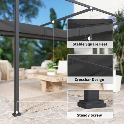 4 x 3m Metal Pergola with Retractable Canopy Roof - Black