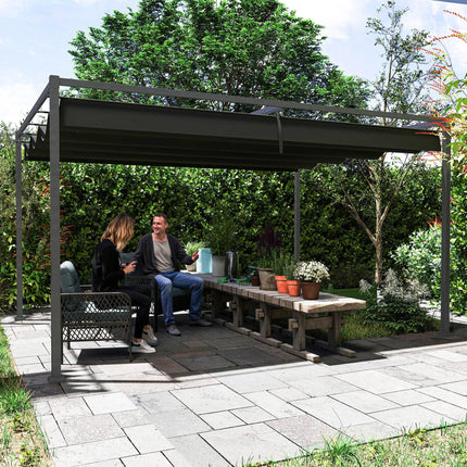 4 x 3m Metal Pergola with Retractable Canopy Roof - Black