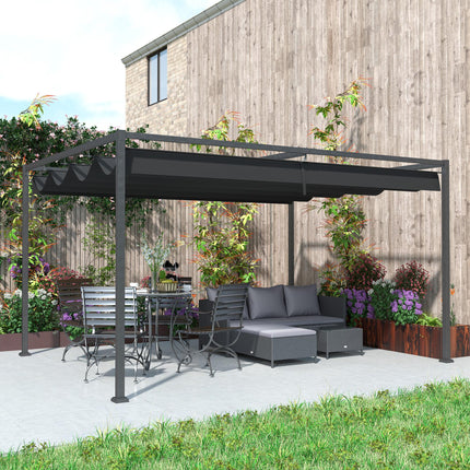 4 x 3m Metal Pergola with Retractable Canopy Roof - Black