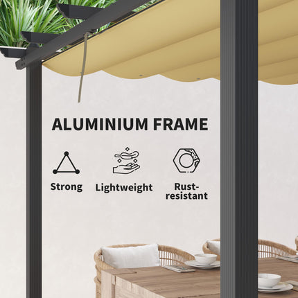 3 x 3m Aluminium Pergola, with Retractable Roof - Khaki