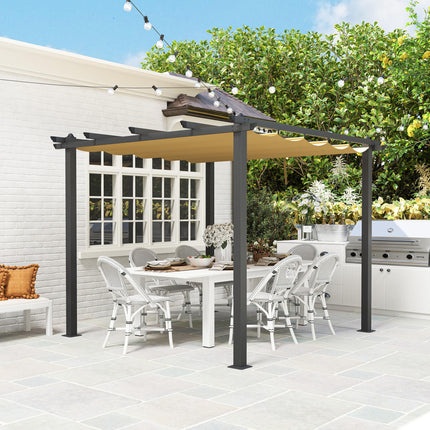 3 x 3m Aluminium Pergola, with Retractable Roof - Khaki