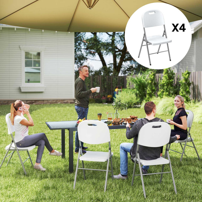 Set of 4 Foldable Steel Frame Outdoor Chairs - White